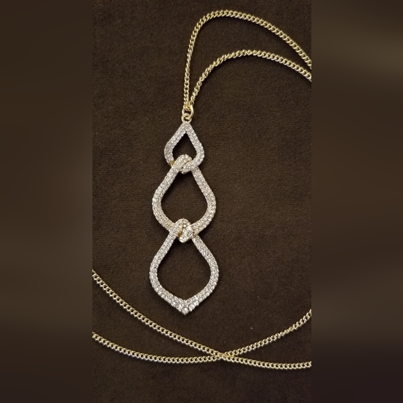 I.N.C. GOLDTONE & CRYSTAL INTERLOCKING LINK PENDANT NECKLACE-ADJUSTABLE-NEW/TAGS - Picture 2 of 6